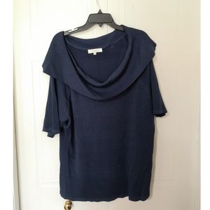 LP Navy Cowl Off the Shoulder Knit Top